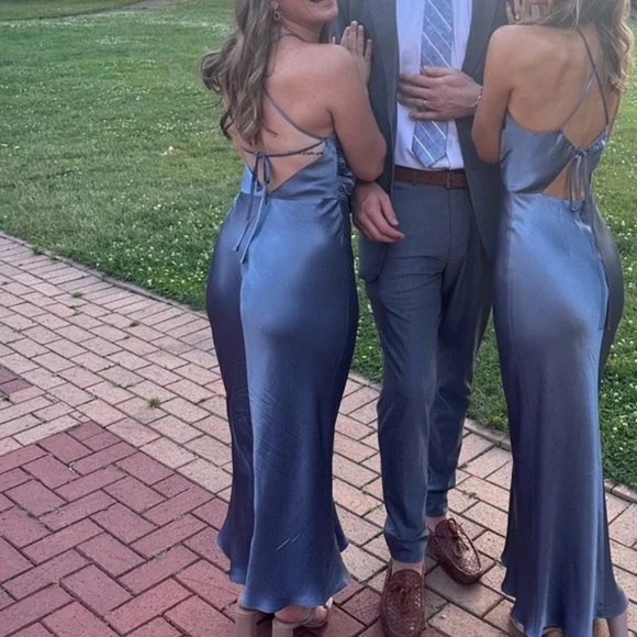 Shona Joy La Lune Asymmetrical Bias Cowl Midi Dress in Blue Smoke size 4 - Picture 3 of 15